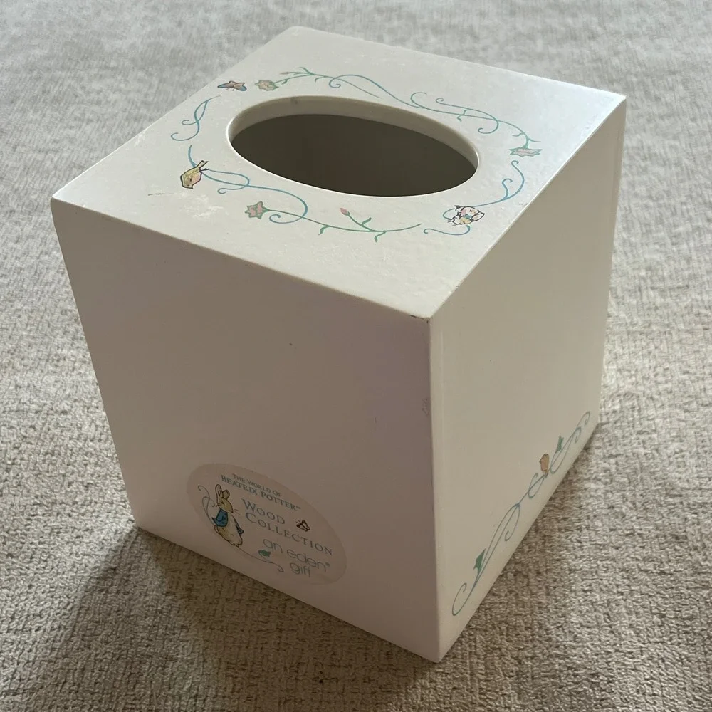 Beatrix Potter Peter Rabbit Wood Tissue Box Cover Eden Wood Collection White